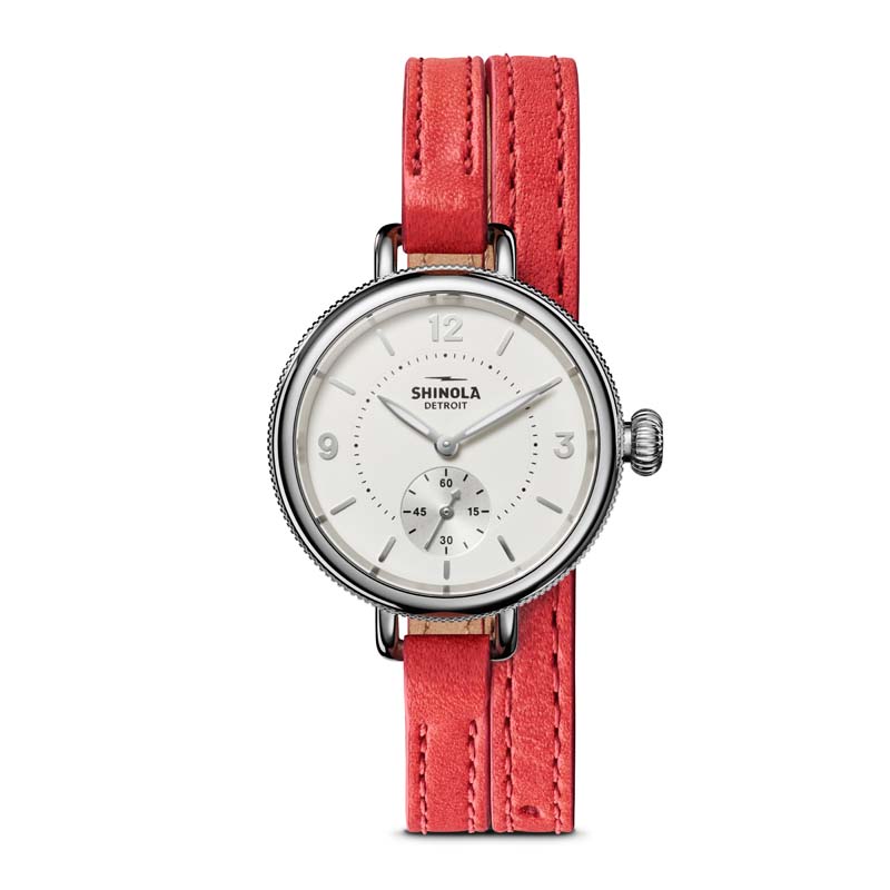 Birdy Sub Second 34mm, Red Coral Leather Strap Watch