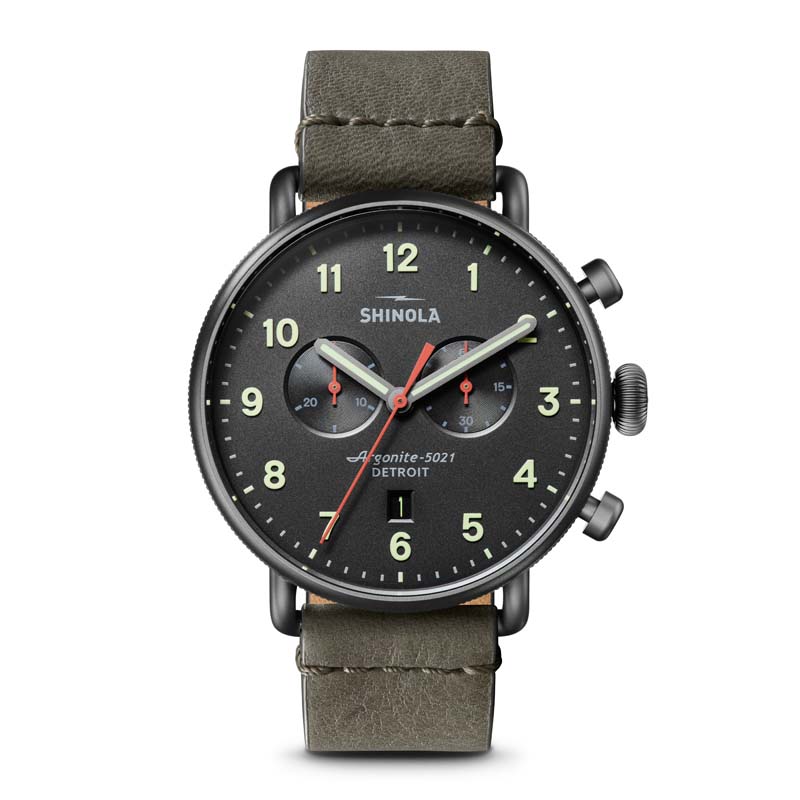 Canfield 2 Eye Chrono 43mm, Stone Leather Strap Watch