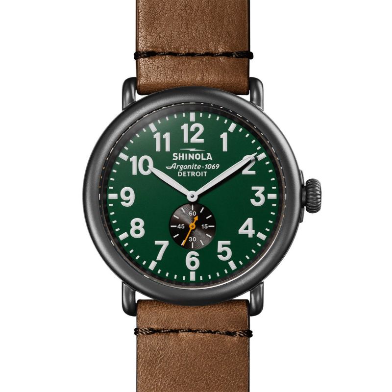 Runwell 47mm Tan Leather Strap, Dark Green Dial Watch