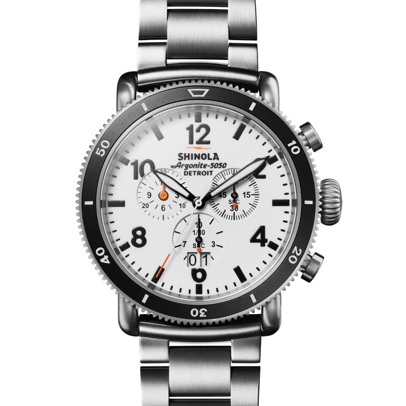 Runwell Sport 48mm, Chronograph White Dial Watch, Black/Titanium Strap