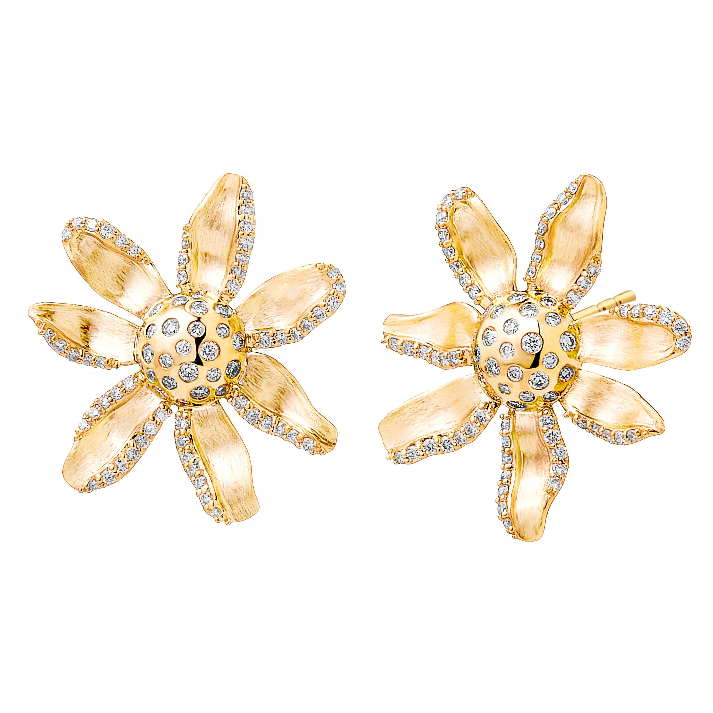 SYNA 18k Yellow Gold Jardin Diamond Flower Earrings