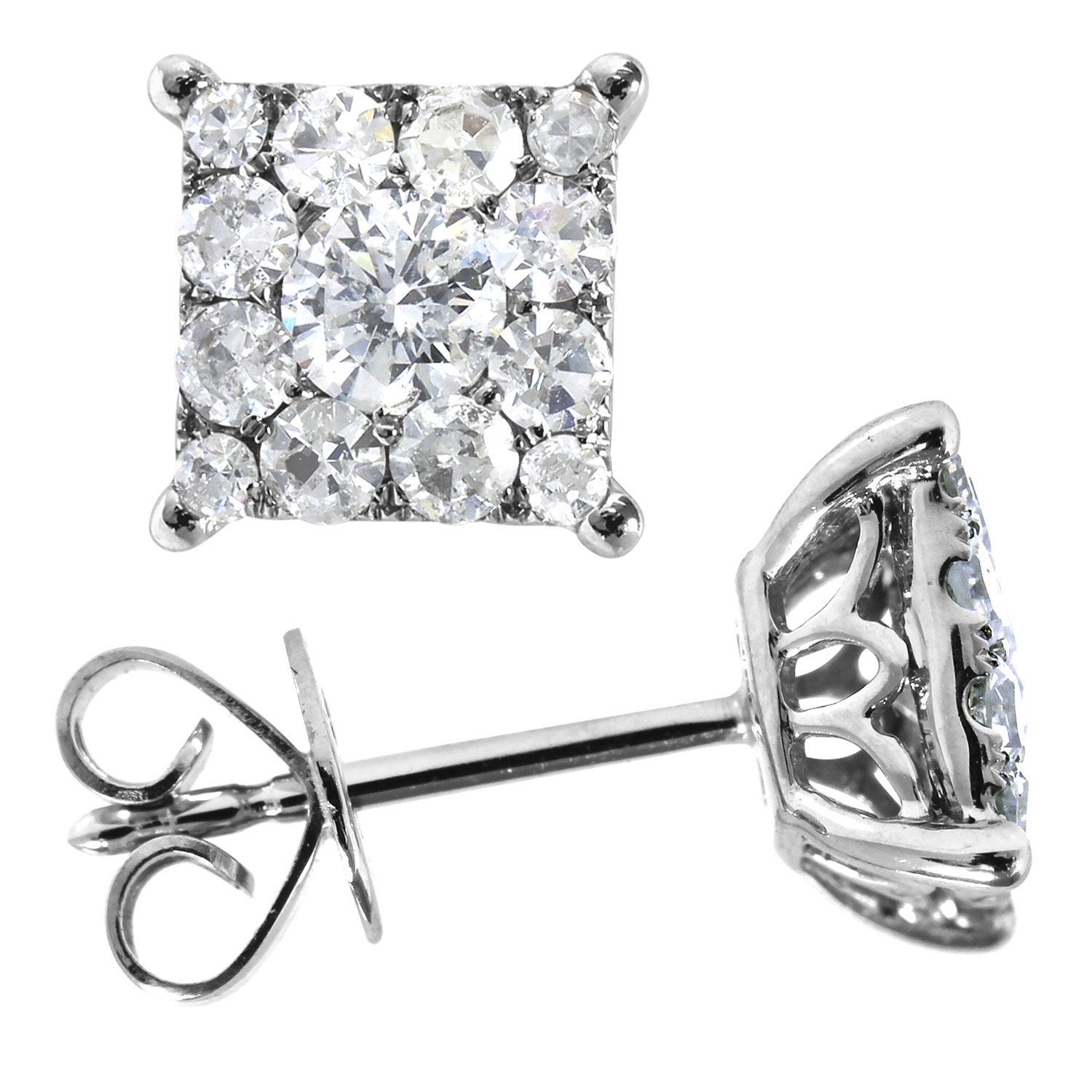 18k White Gold Diamond Cluster Earrings
