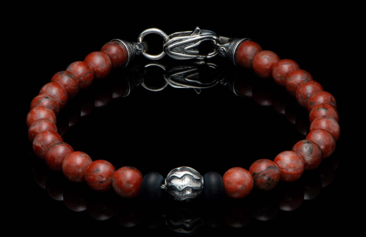 William Henry Red Sesame Jasper Bead Bracelet
