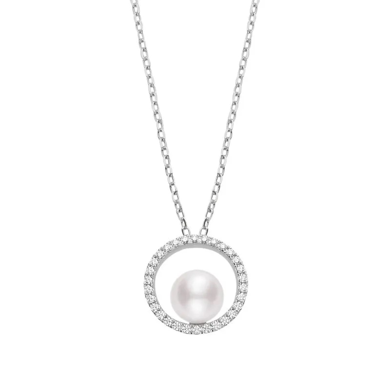 Akoya Cultured Pearl Pendant With Diamonds In 18k White Gold