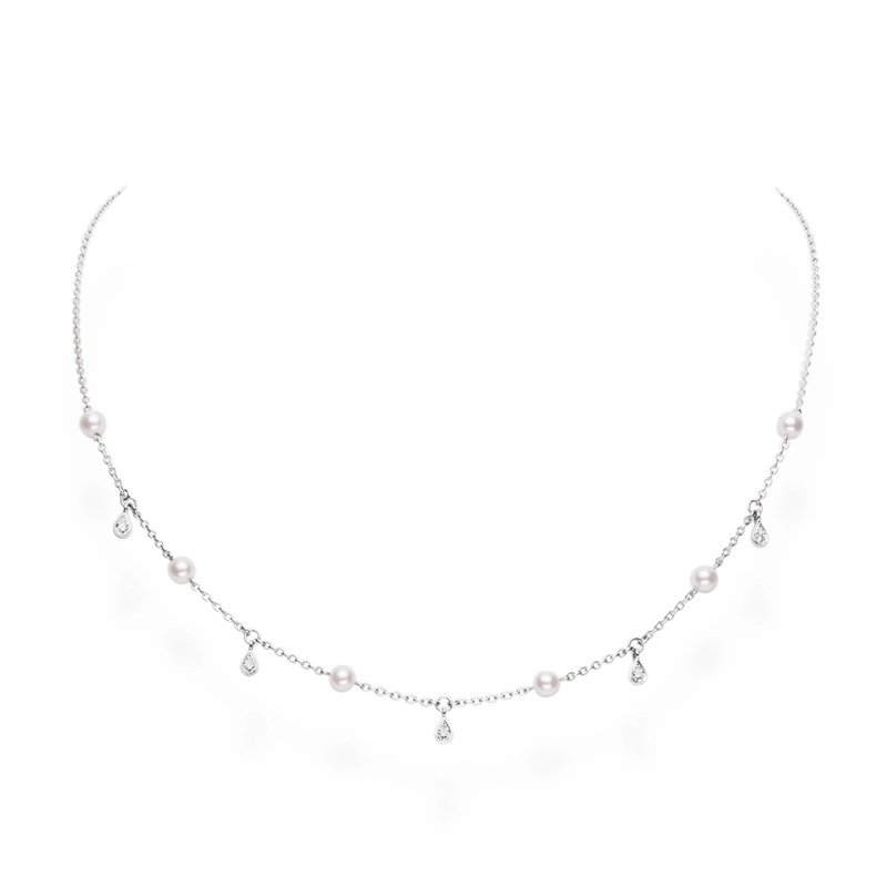 Mikimoto Akoya Pearl And Diamond Drop Necklace
