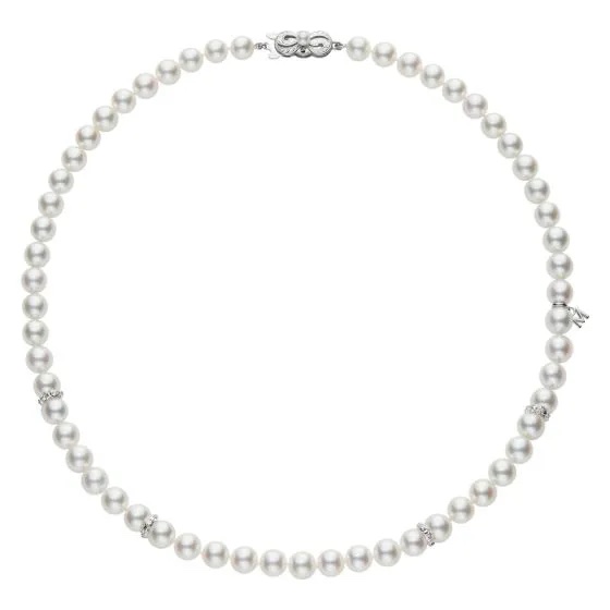 Mikimoto Akoya Cultured Pearl And Diamond Necklace In 18k White Gold