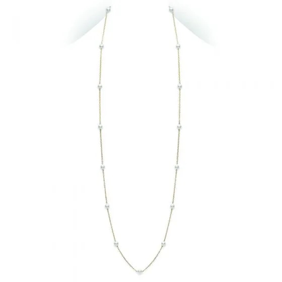 Mikimoto 32 Inch Akoya Cultured Pearl Station Necklace In Yellow Gold