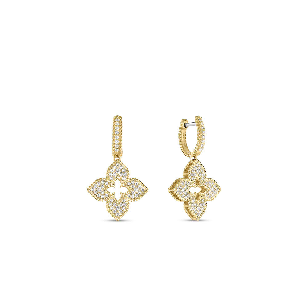 18k Gold Venetian Princess Medium Pave Flower Earrings